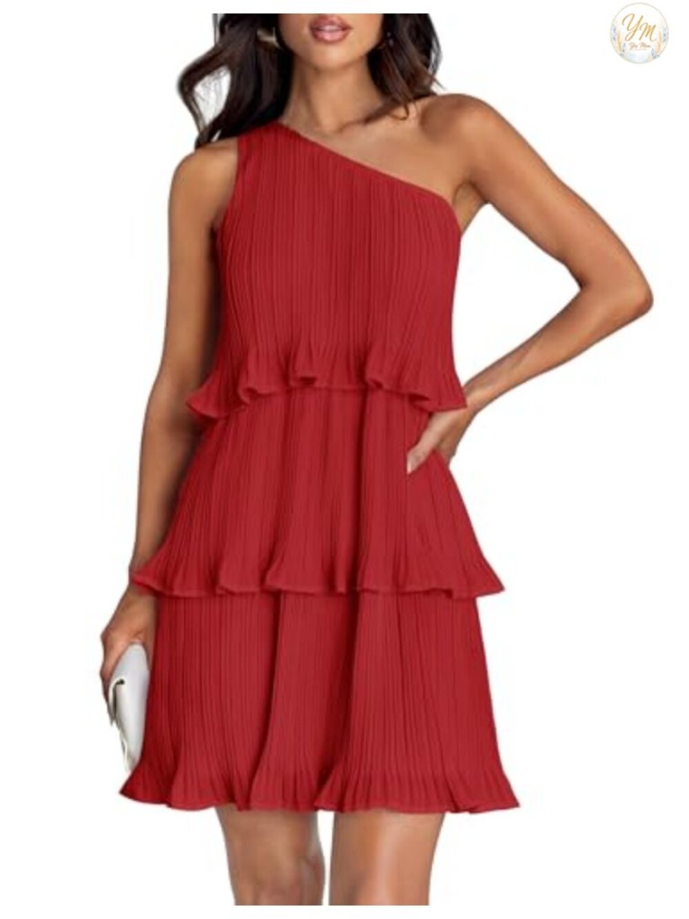 Women's Sleeveless Mini Dress Boho One Shoulder Ruffle Tiered Layered Flowy